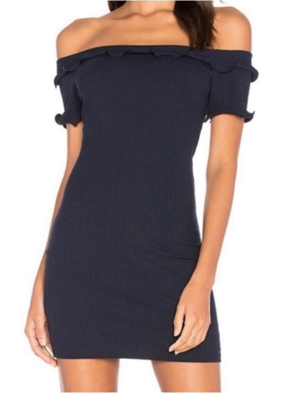 Free People Women’s Intimate Bodycon Mini Dress Off Shoulder Stretch Black XS/S